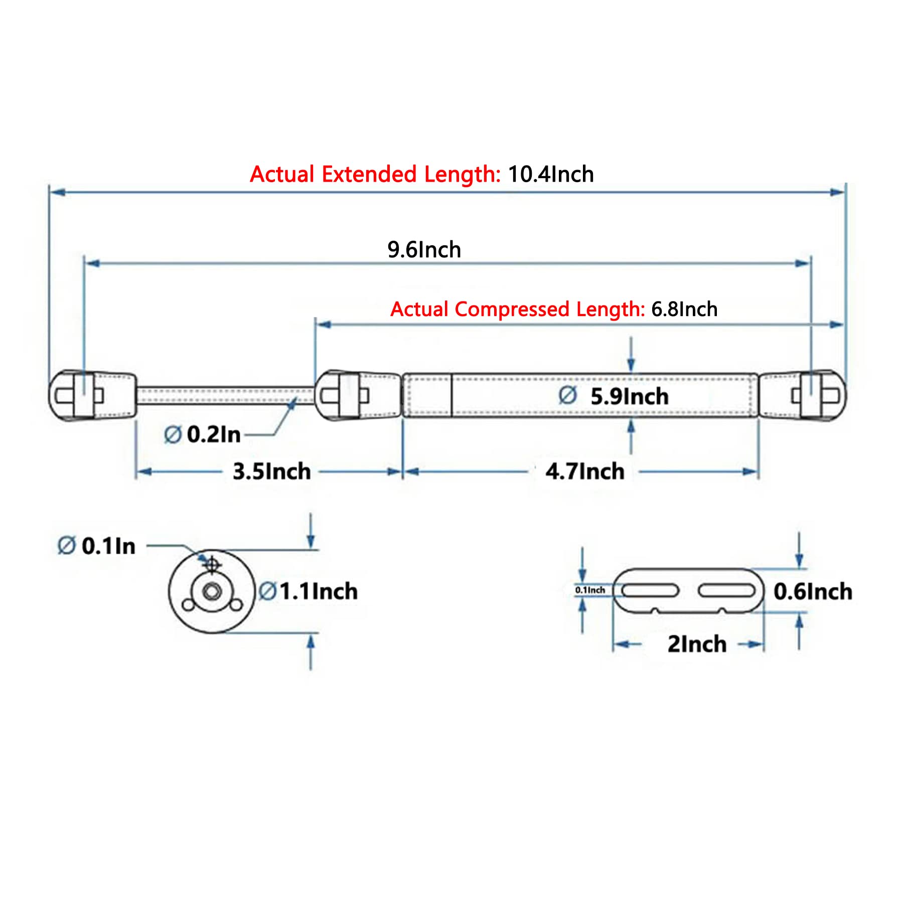 2 Pack Extended 10 Inch Gas Prop Force 100N/22LB Gas Struts - Black Gas Springs Window Lift Lid Support Gas Shocks Rv Bed Platform Floor Hatch Outdoor