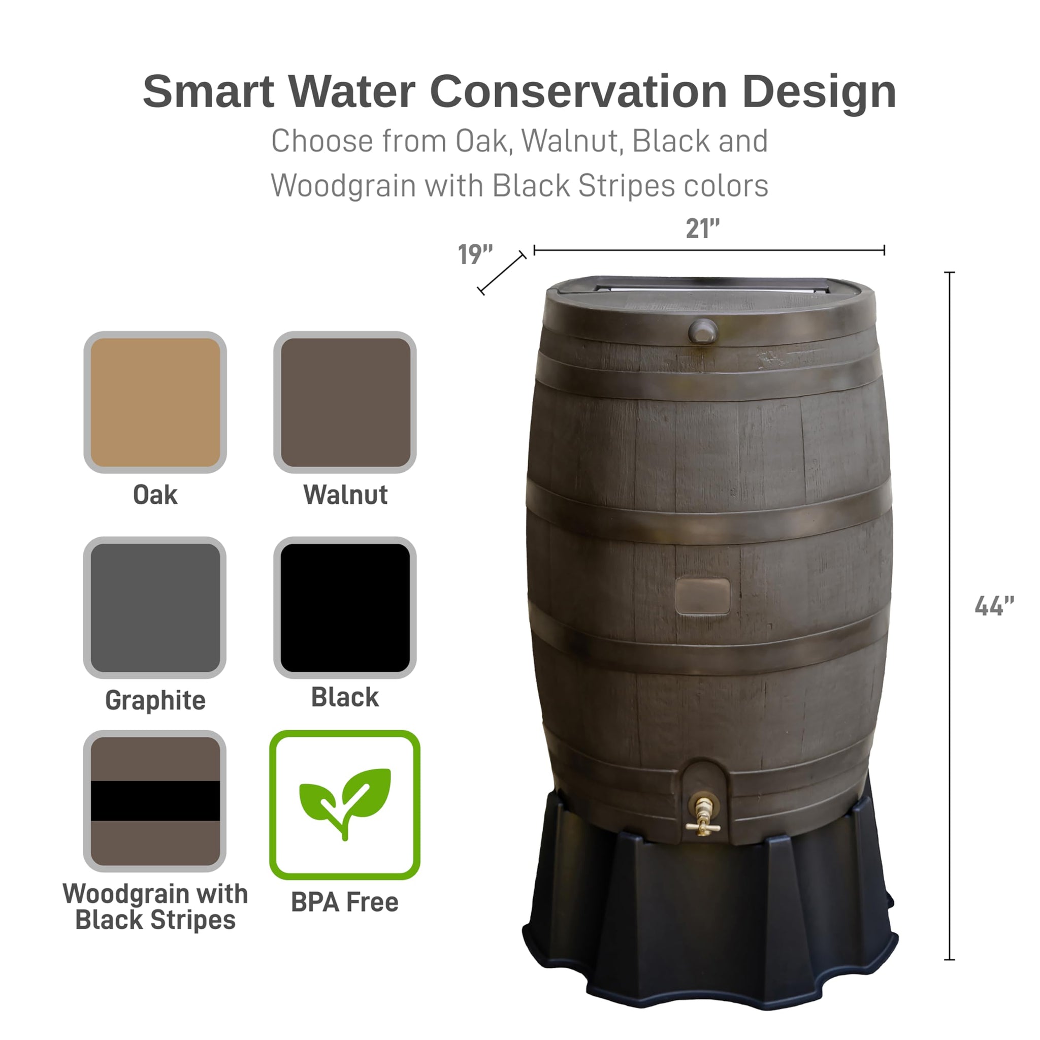 Rain Water Collection Barrel with Stand (50 Gallon), image size:2048x2048